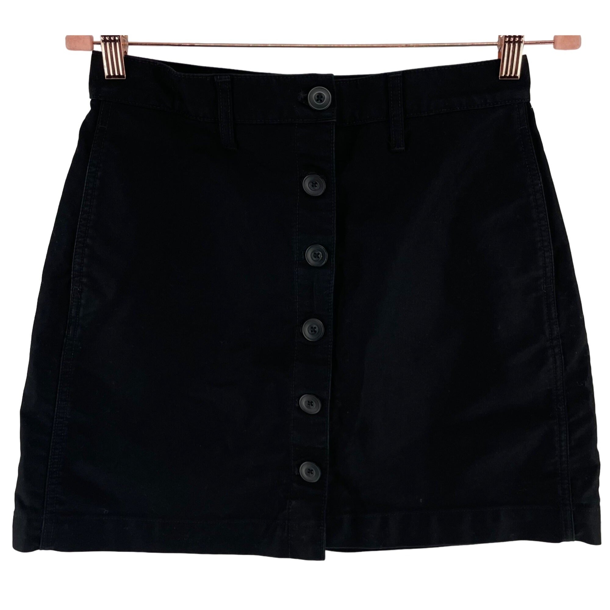 Uniqlo Women's Size 6 Black Denim A-Line Mini Skirt W/ Front Buttons