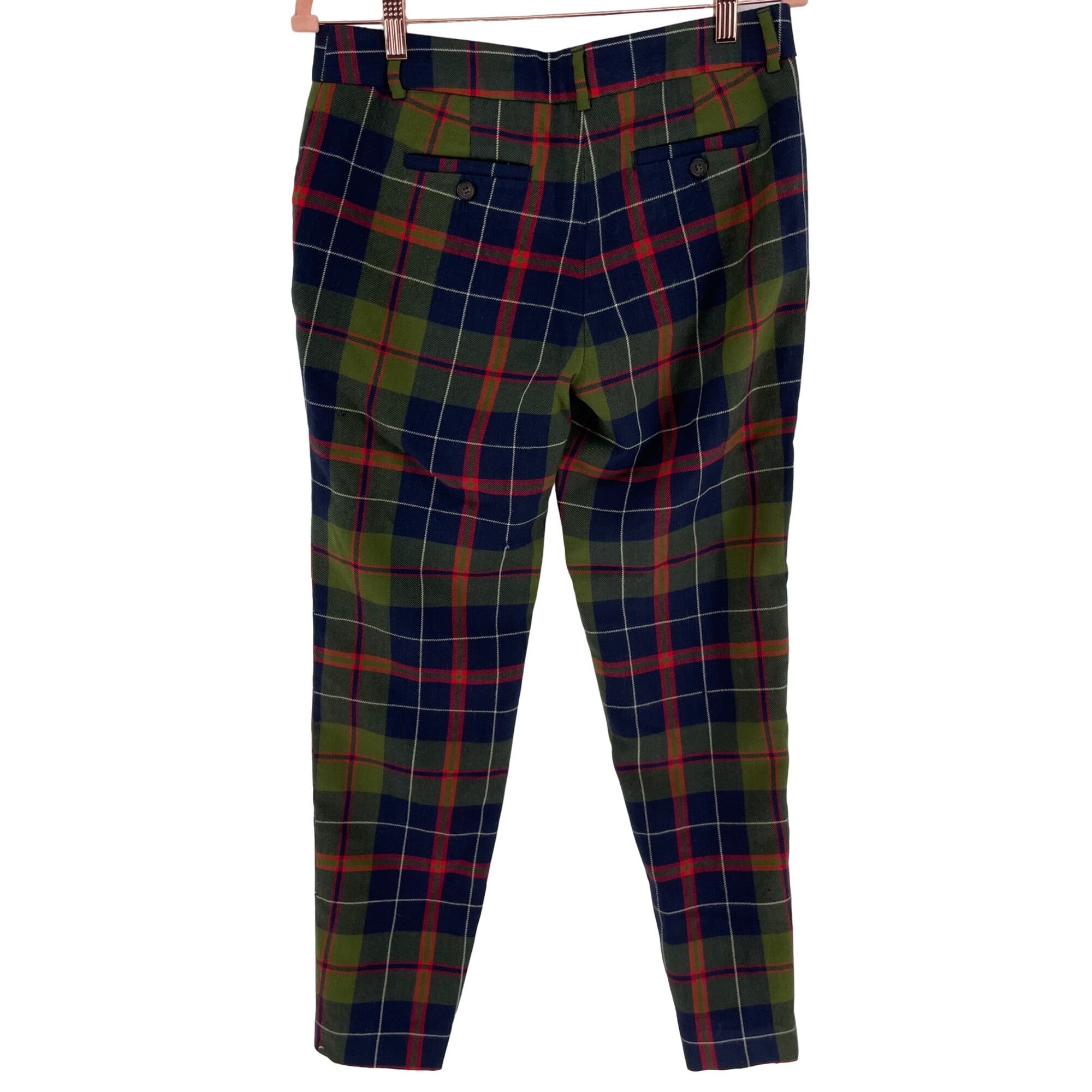 J. Crew Women's Size 6 Olive Green, Navy & Red Plaid Pants