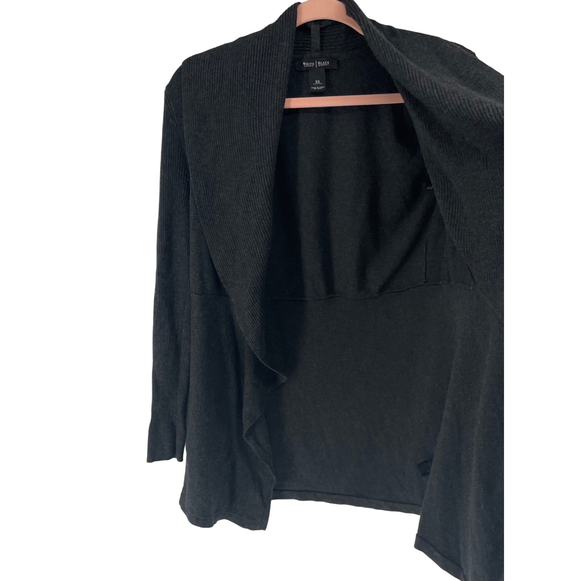 White House Black Market Women's Size XS Dark Grey Double-Breasted Swoop Neck Open Cardigan