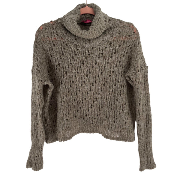Pookie & Sebastian Women’s Size Medium Cropped Light Brown Mesh Cowl Neck Sweater