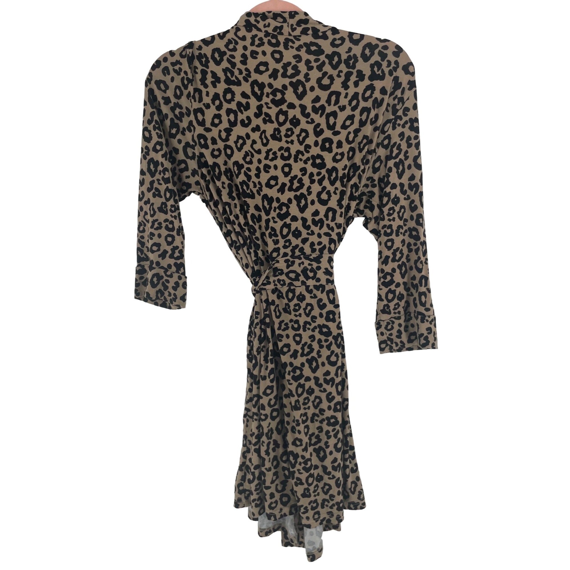 Women's Size Small Tan & Black Leopard Print Wrap Dress