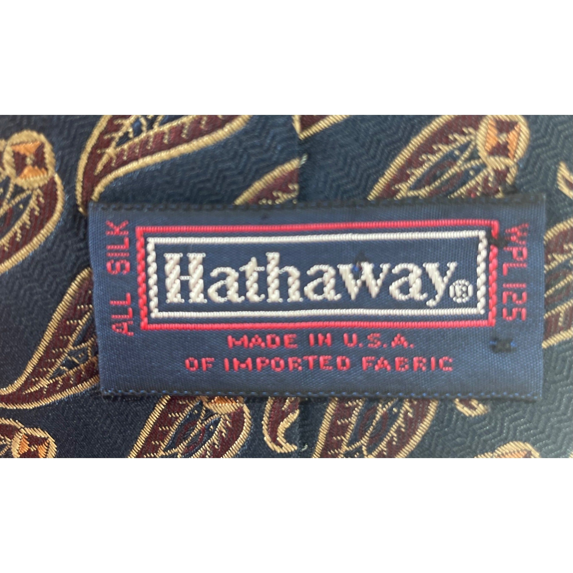 Hathaway Men's 100% Silk Navy Dress Tie W/ Maroon/Gold/Orange Paisley Print