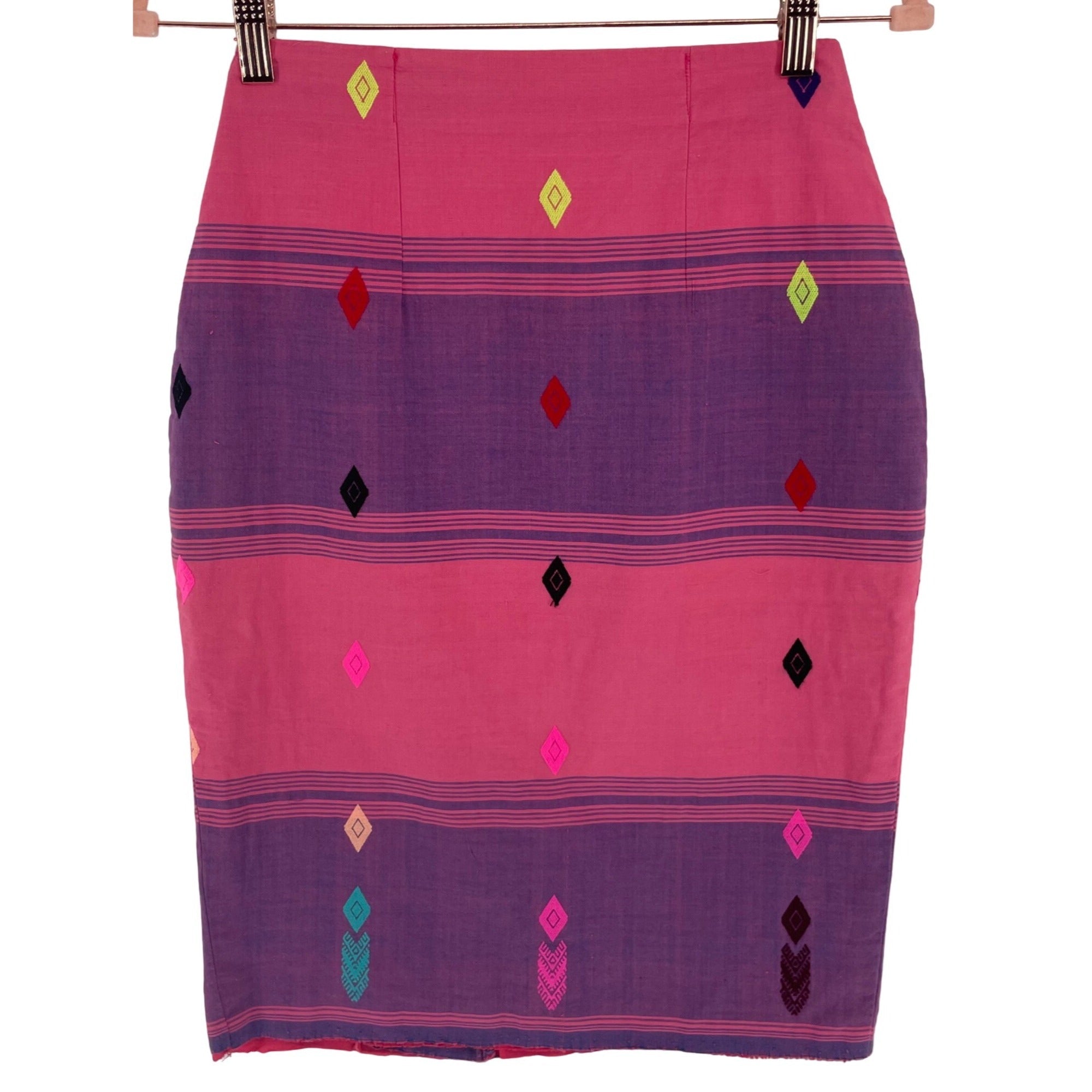 Women's Two-Tone Purple/Pink Tribal Diamond Print Vintage Pencil Skirt