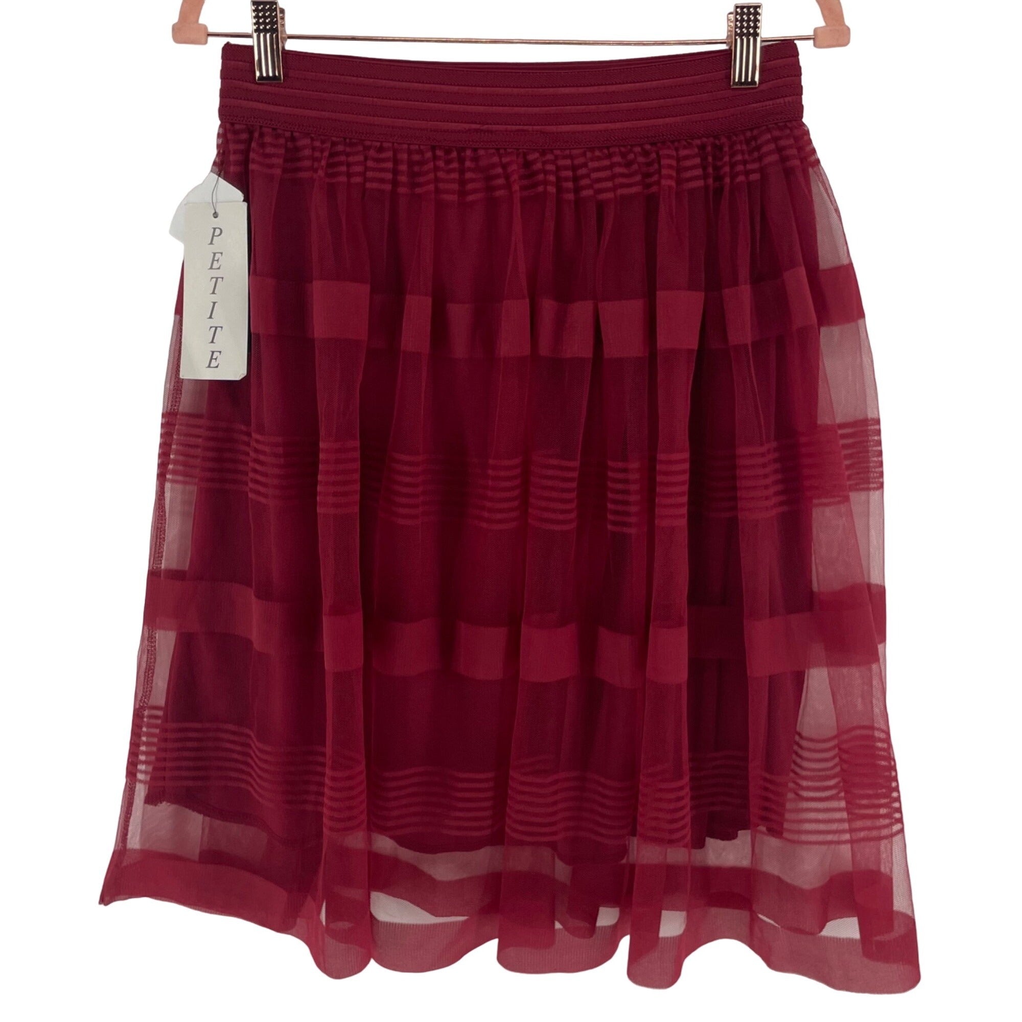 NWT Metrowear Women's Size PL Maroon/Burgundy A-Line Tulle Midi Skirt