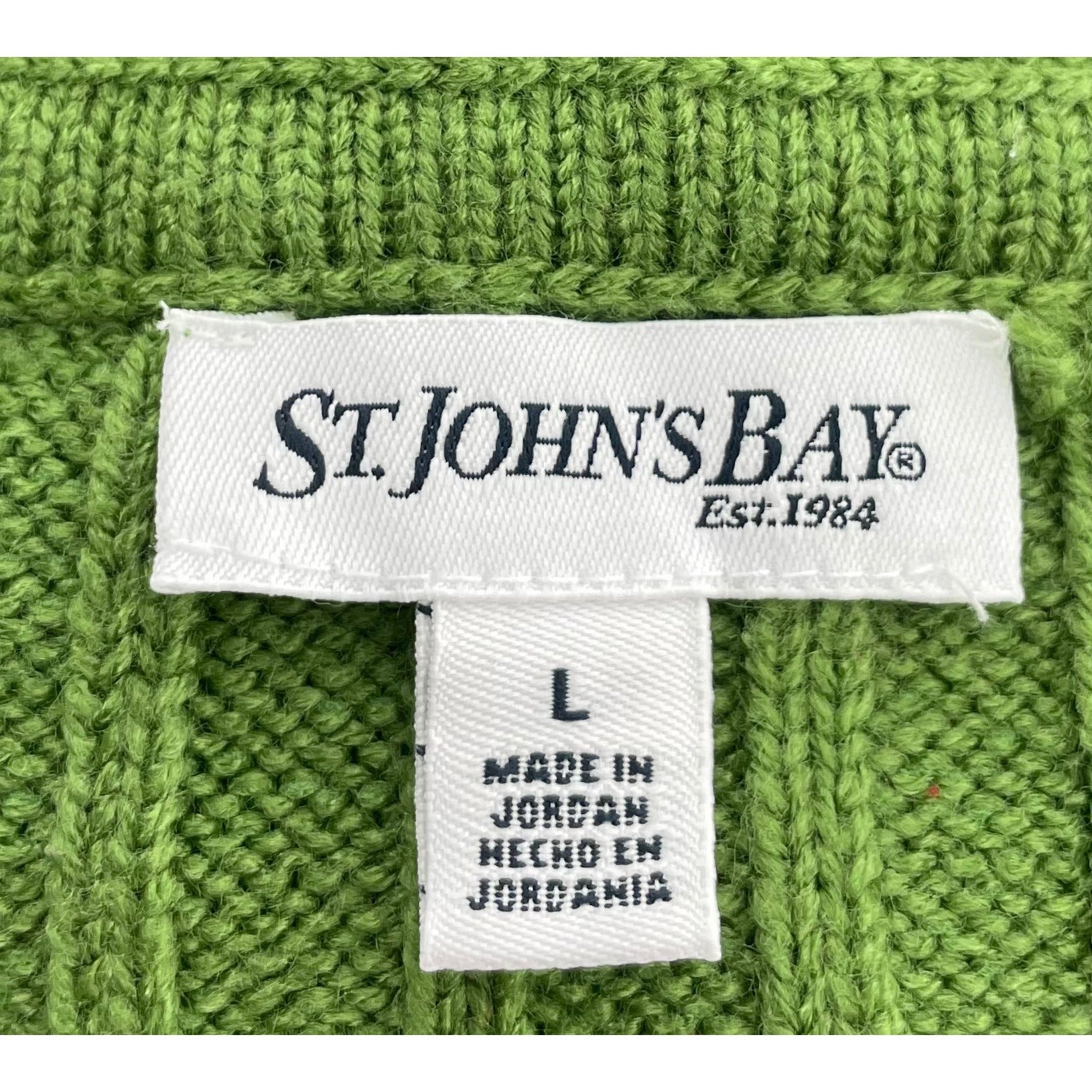 St. John's Bay Women's Size Large Green Cable Knit Zip-Up Hoodie Cardigan