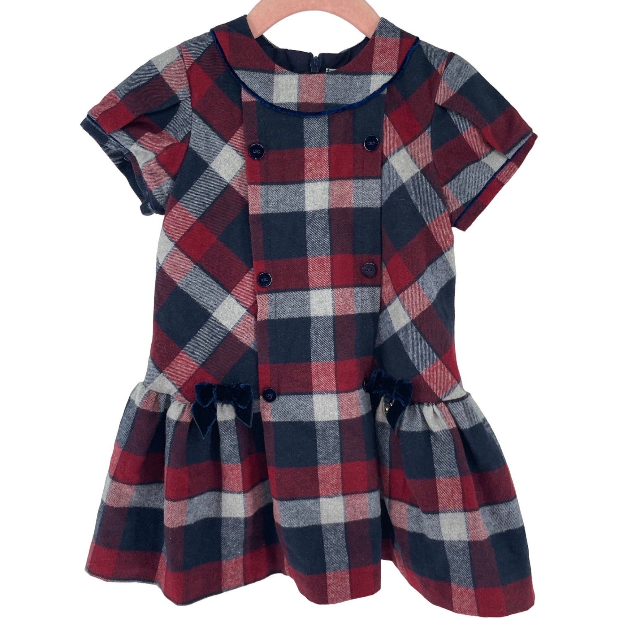 Mayoral Girl's Size 24 Months Navy/Burgundy/Grey Plaid Dress