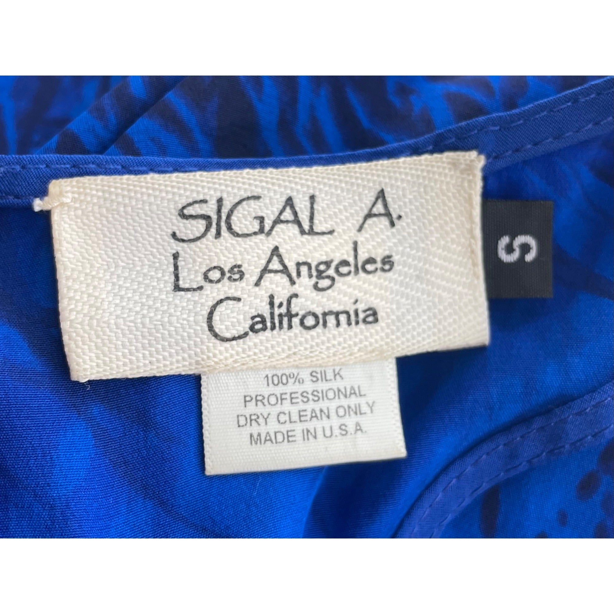 Sigal A. Los Angeles California Women's Size Small Blue/Black 100% Silk Tank Midi Dress