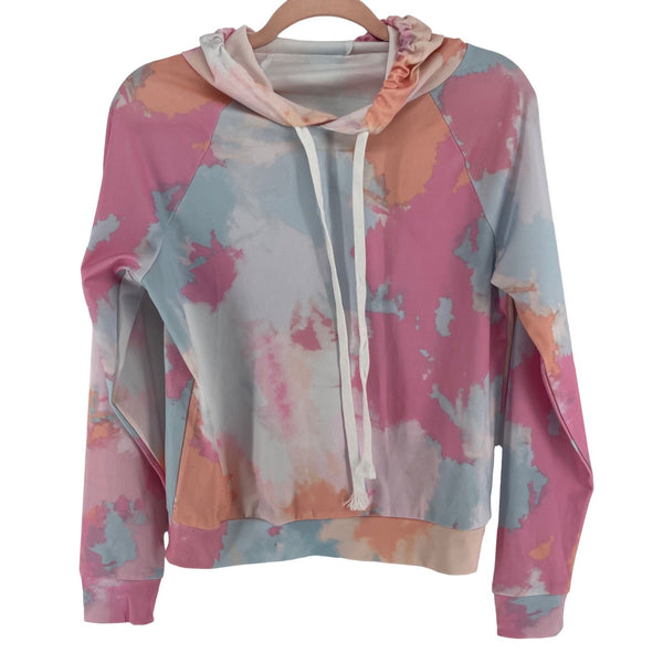 Women's Size Small Pink/Blue/Peach/White Watercolor Hoodie Top