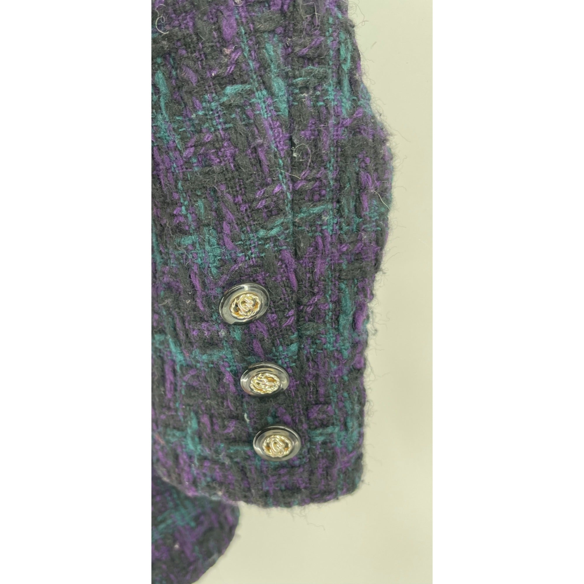 Women’s Medium Purple, Black & Teal Tweed Blazer