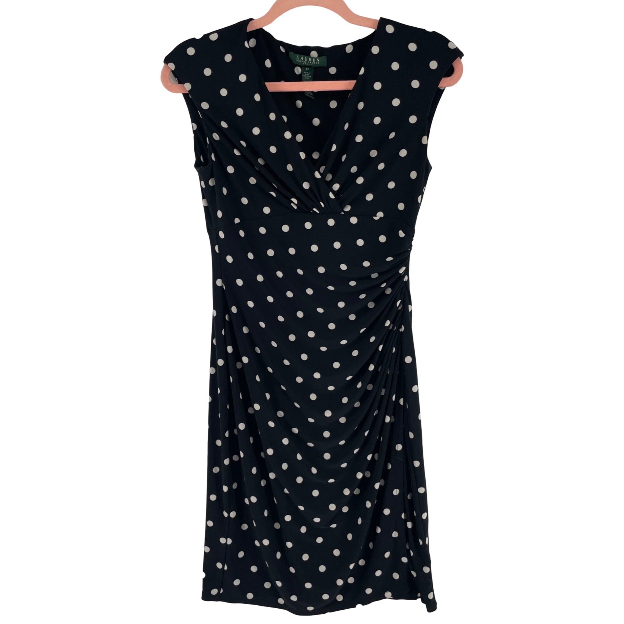 Ralph Lauren Women's Size 6P Black & White Polka Dot Short-Sleeved Dress