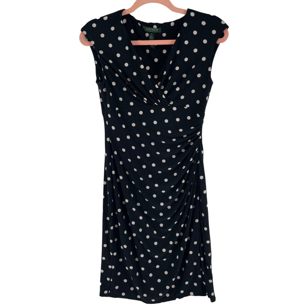 Ralph Lauren Women's Size 6P Black & White Polka Dot Short-Sleeved Dress