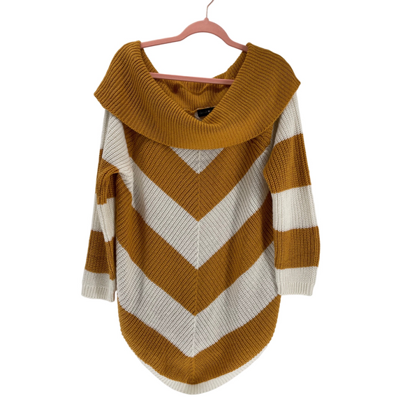 Derek Heart Plus 2X Women’s Yellow & White Striped Knit Cowl Neck Sweater