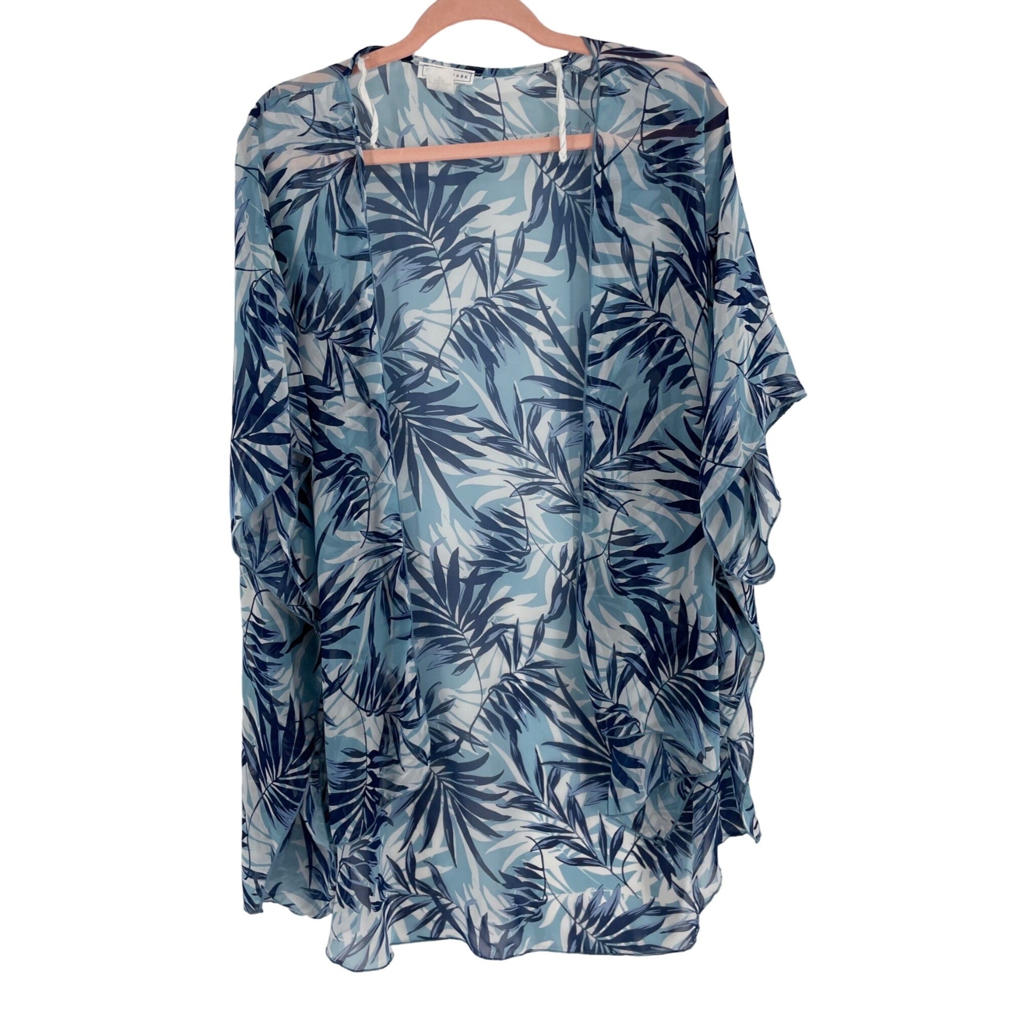 Emory Park Women's Size Medium Sheer White, Aqua & Navy Blue Beach Cover-Up