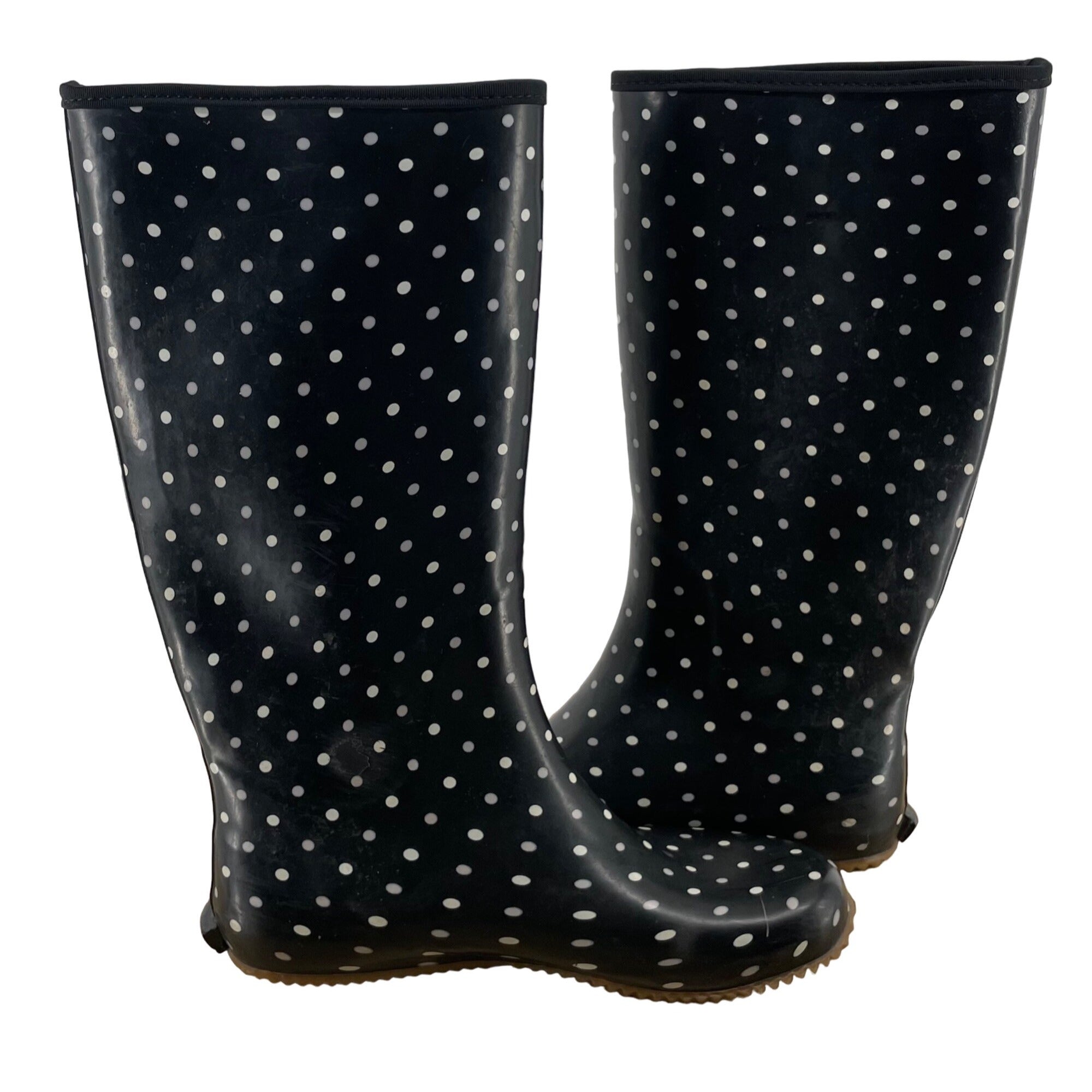 Target Women's Size Mid-Calf Black & White Polka Dot Rubber Rain Boots