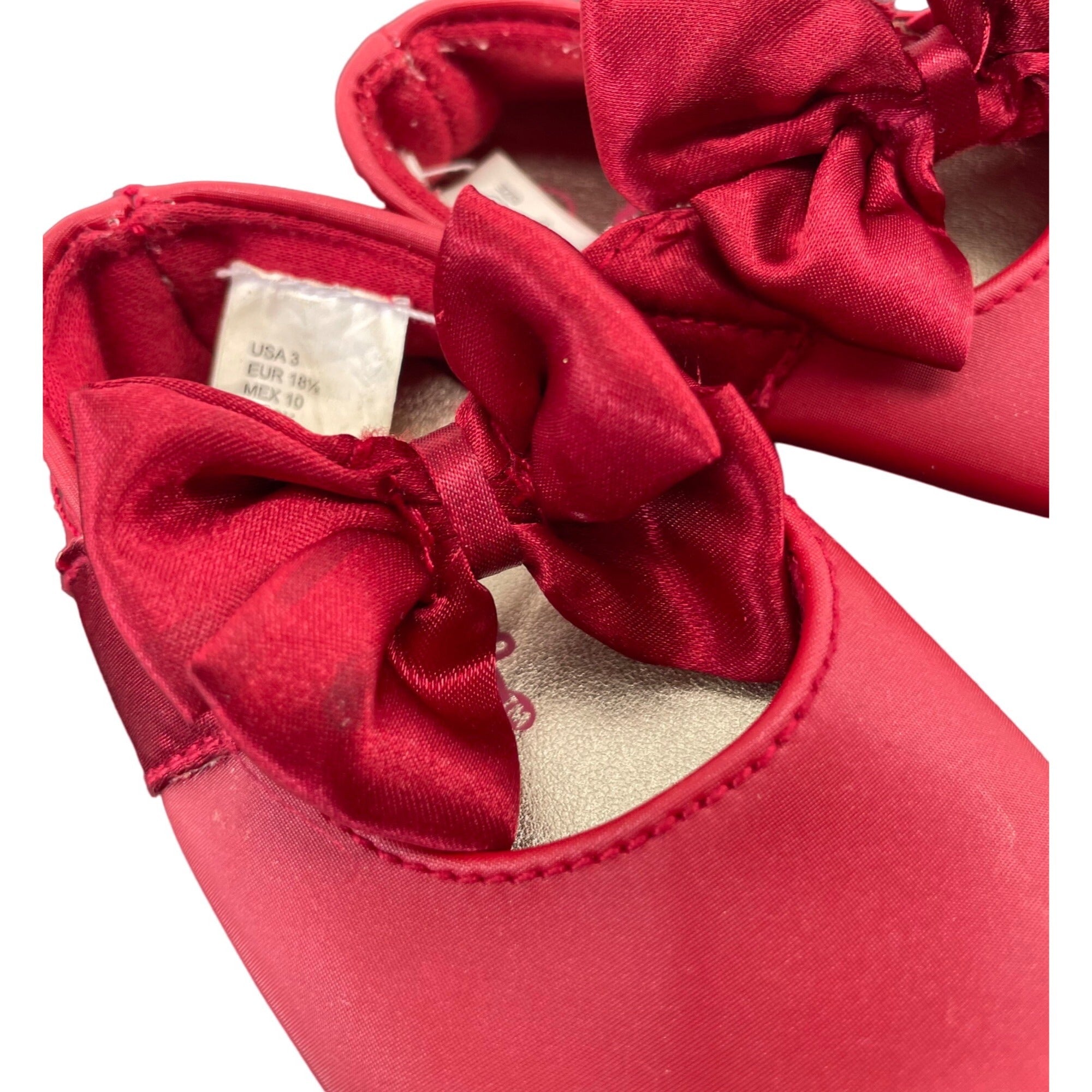 Teeny Toes Girl's Size 3T Red Flat Shoes W/ Satin Bows