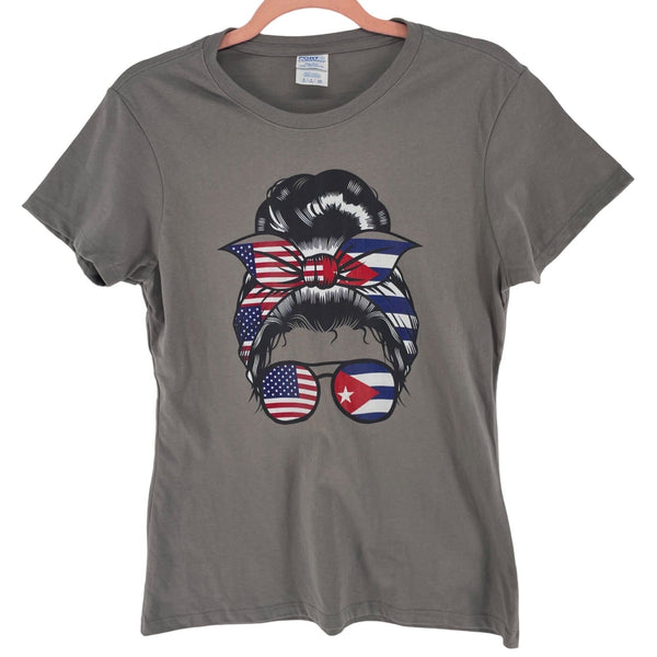 Port & Company Women's Size Small Patriotic 4th of July Graphic Grey T-Shirt