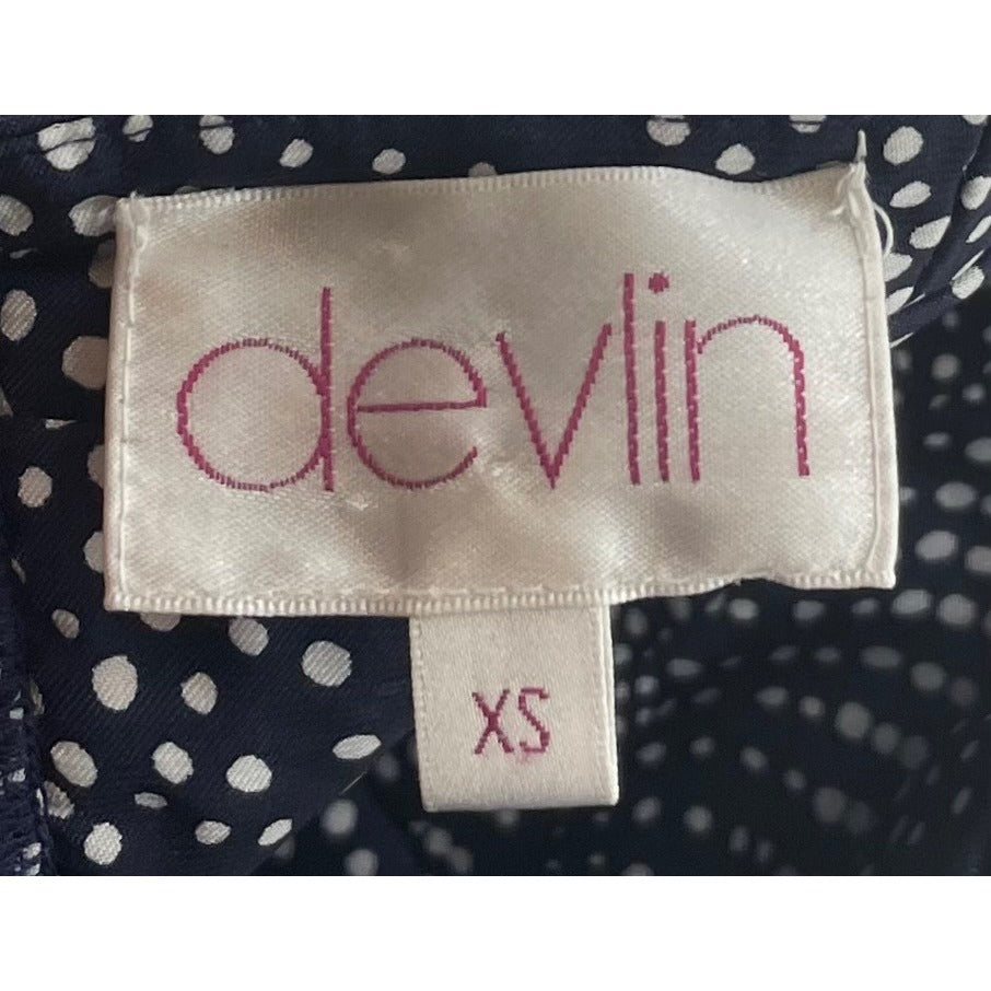 Devlin Women's Size XS Navy & White Polka Dot Strapless Satin Dress