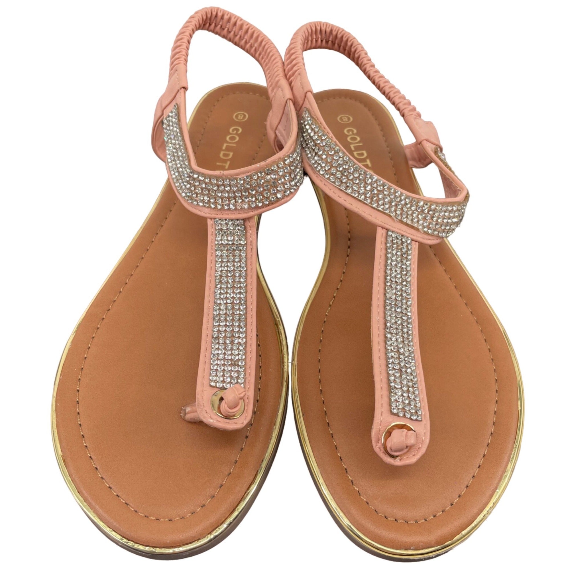 NWOT Goldtoe Women's Size 8 Pink Rhinestone Flat Thong Sandal