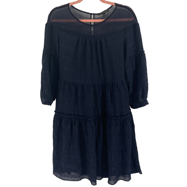 Banana Republic Women's Size 4 Long-Sleeved Navy A-Line Ruffle Dress