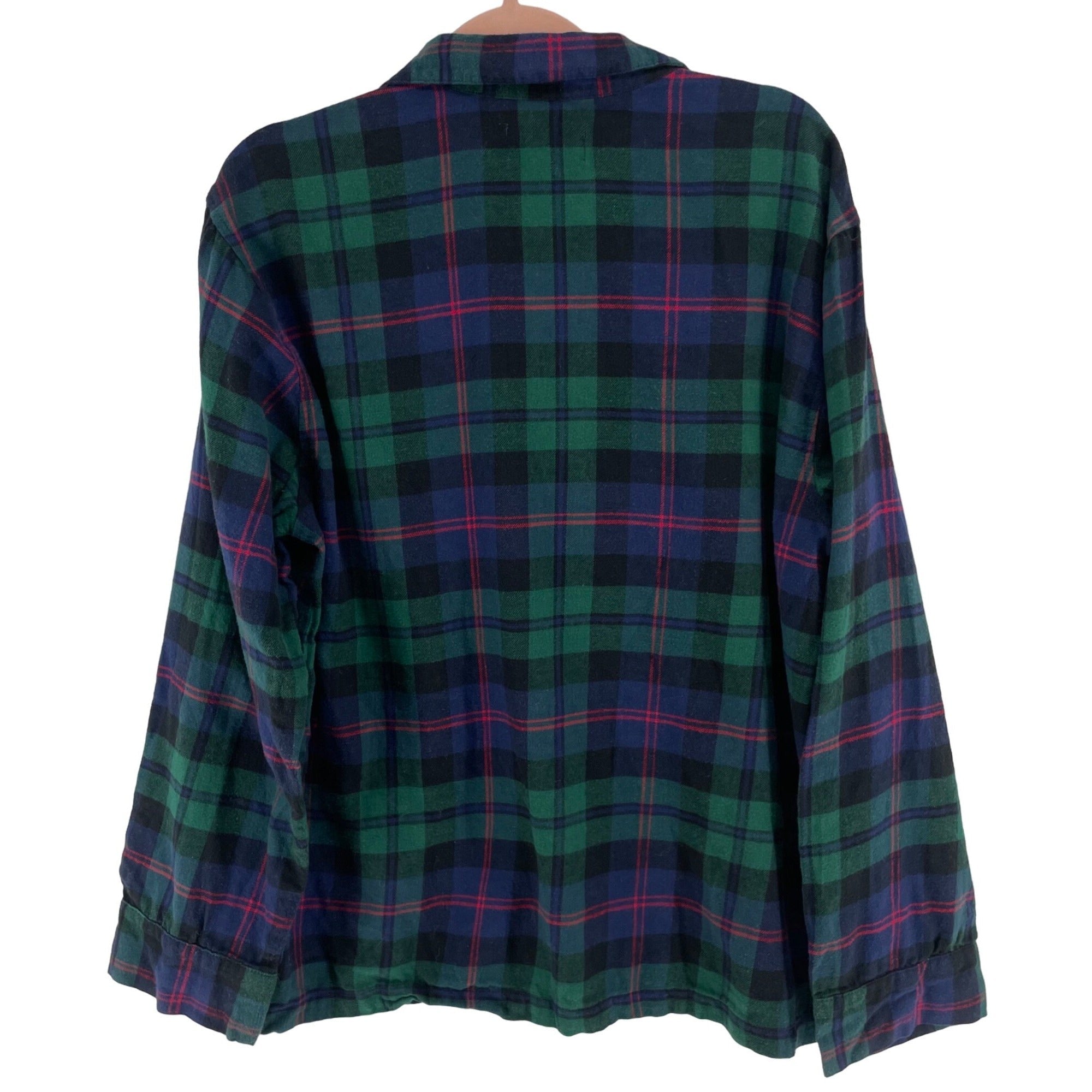 Old Navy Women's Size Large Navy Blue, Green & Red Plaid Flannel Button-Down Top