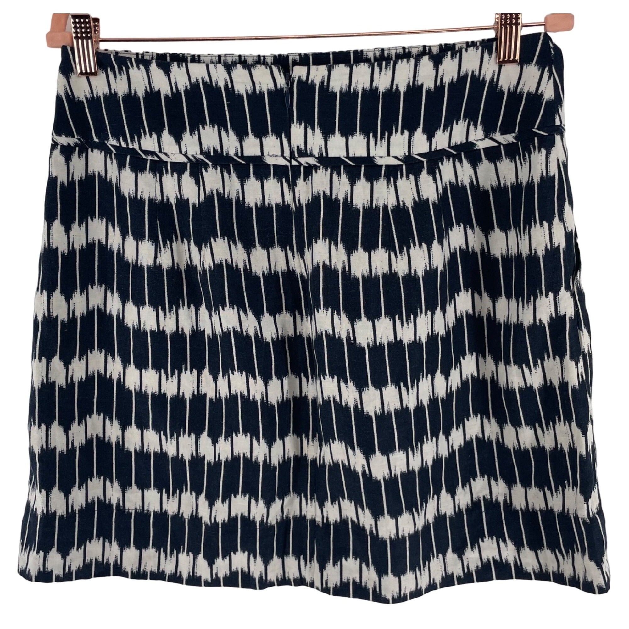 LOFT Women's Size 8 Navy Blue & White Linen Blend Striped Mini Skirt