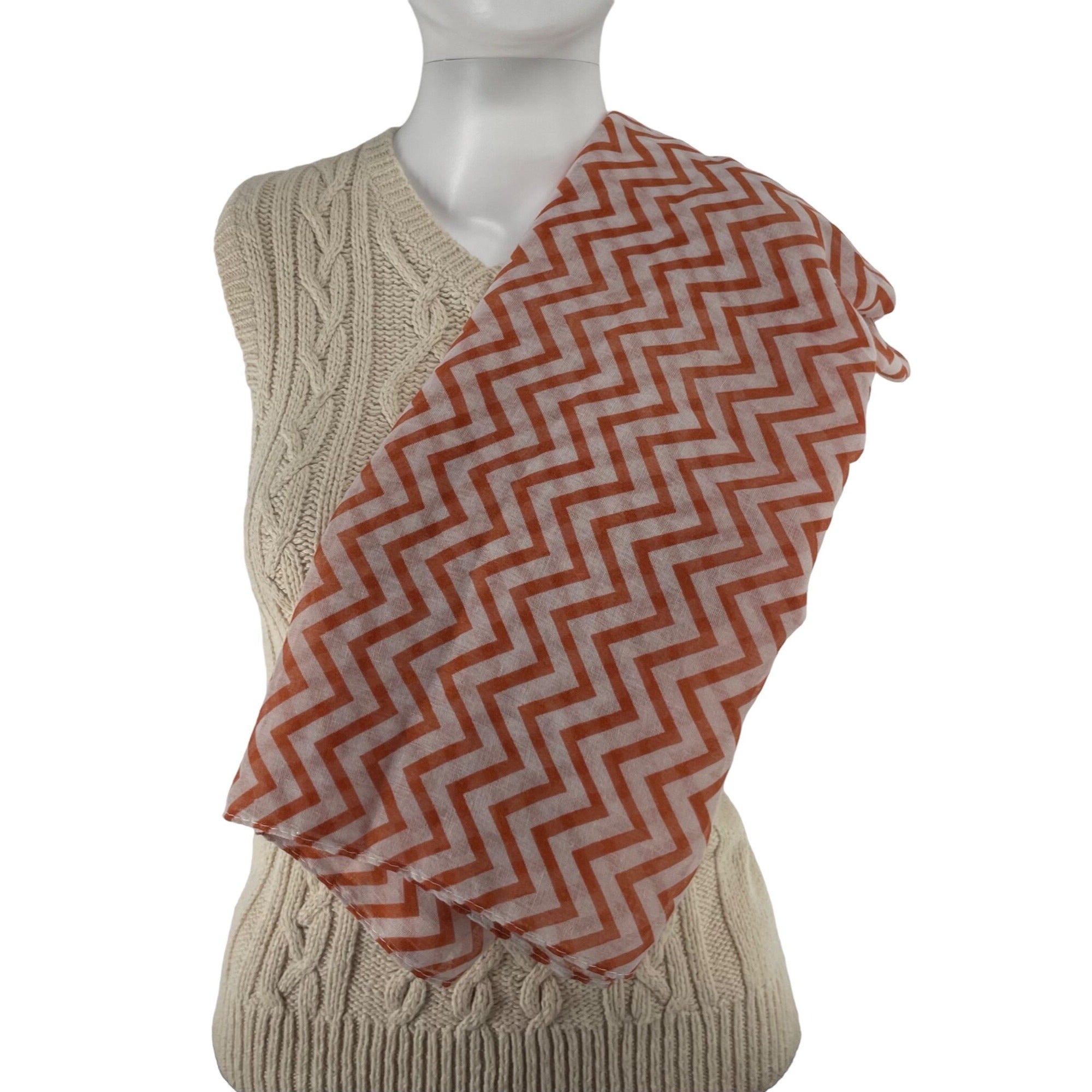 Women's Orange & White Chevron Striped Infinity Loop Scarf