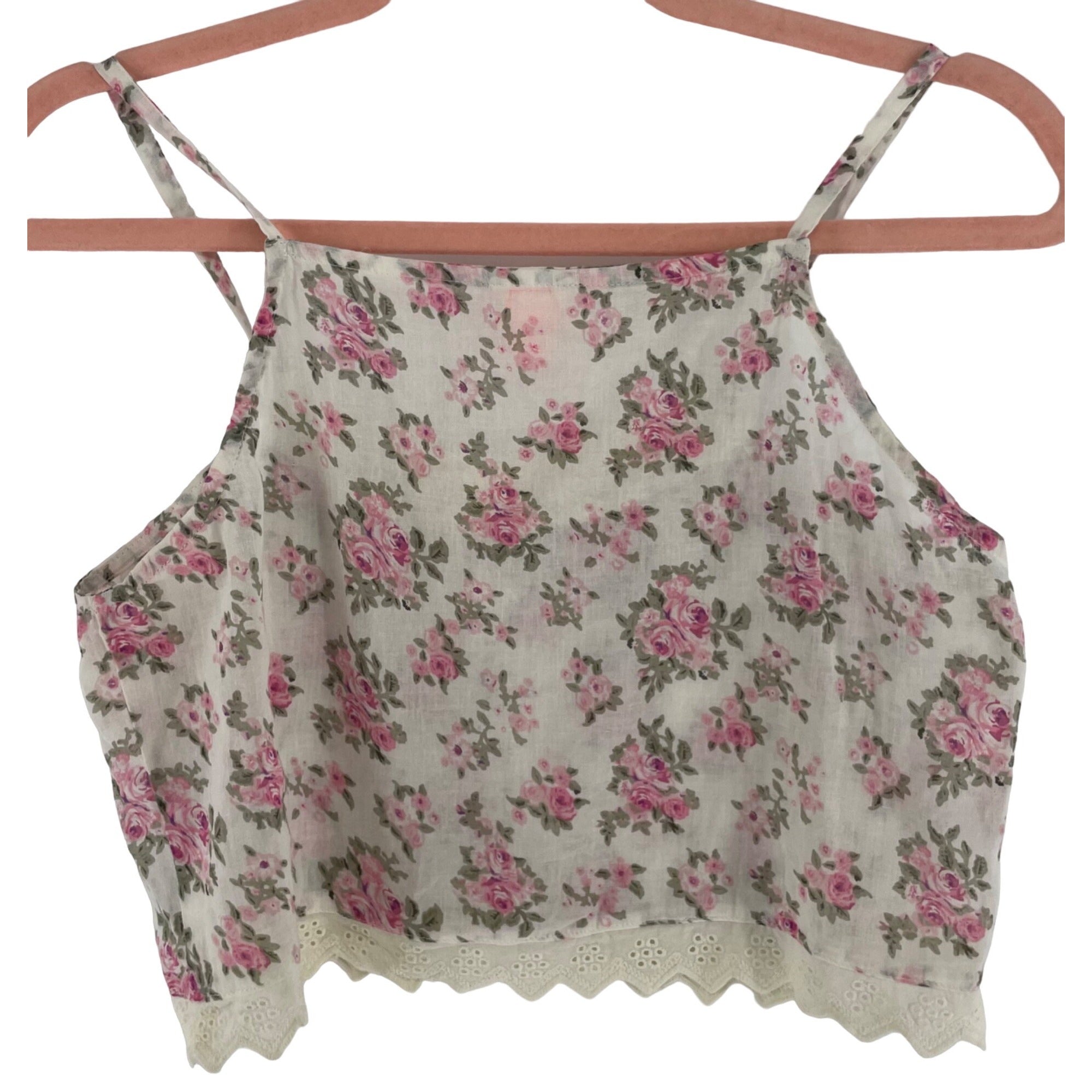 NWOT Forever 21 Women's Size Small Cream/Pink/Green Rose Print Crop Top