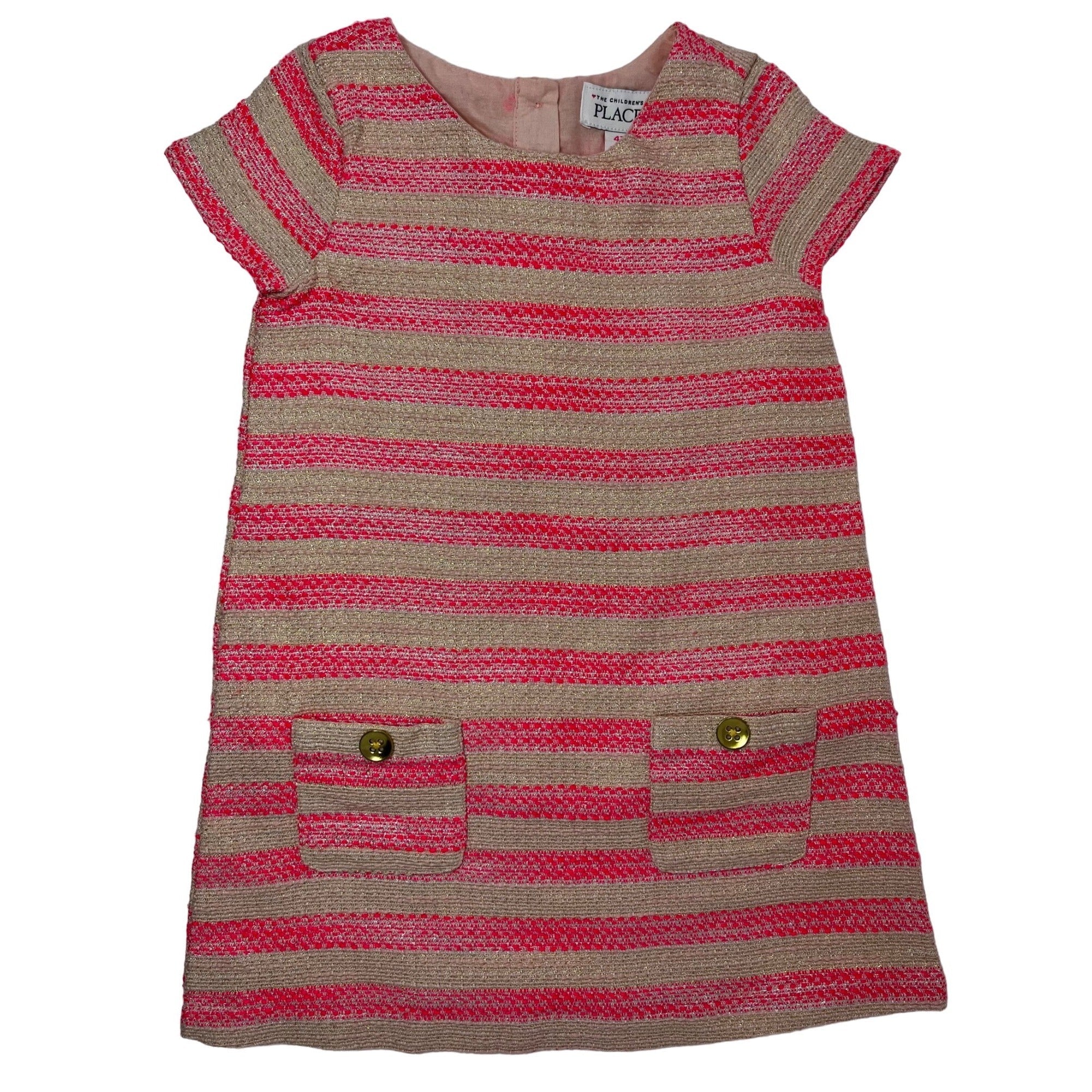 The Children's Place Girl's Size 4T Pink/Gold Sparkly Striped Summer Dress