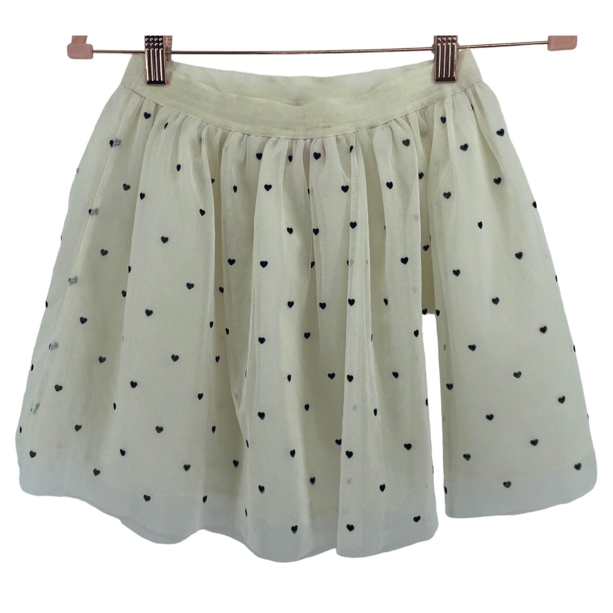 Our Generation Girl's Size M (8/10) Cream & Black Heart Print Tulle Mini Skirt