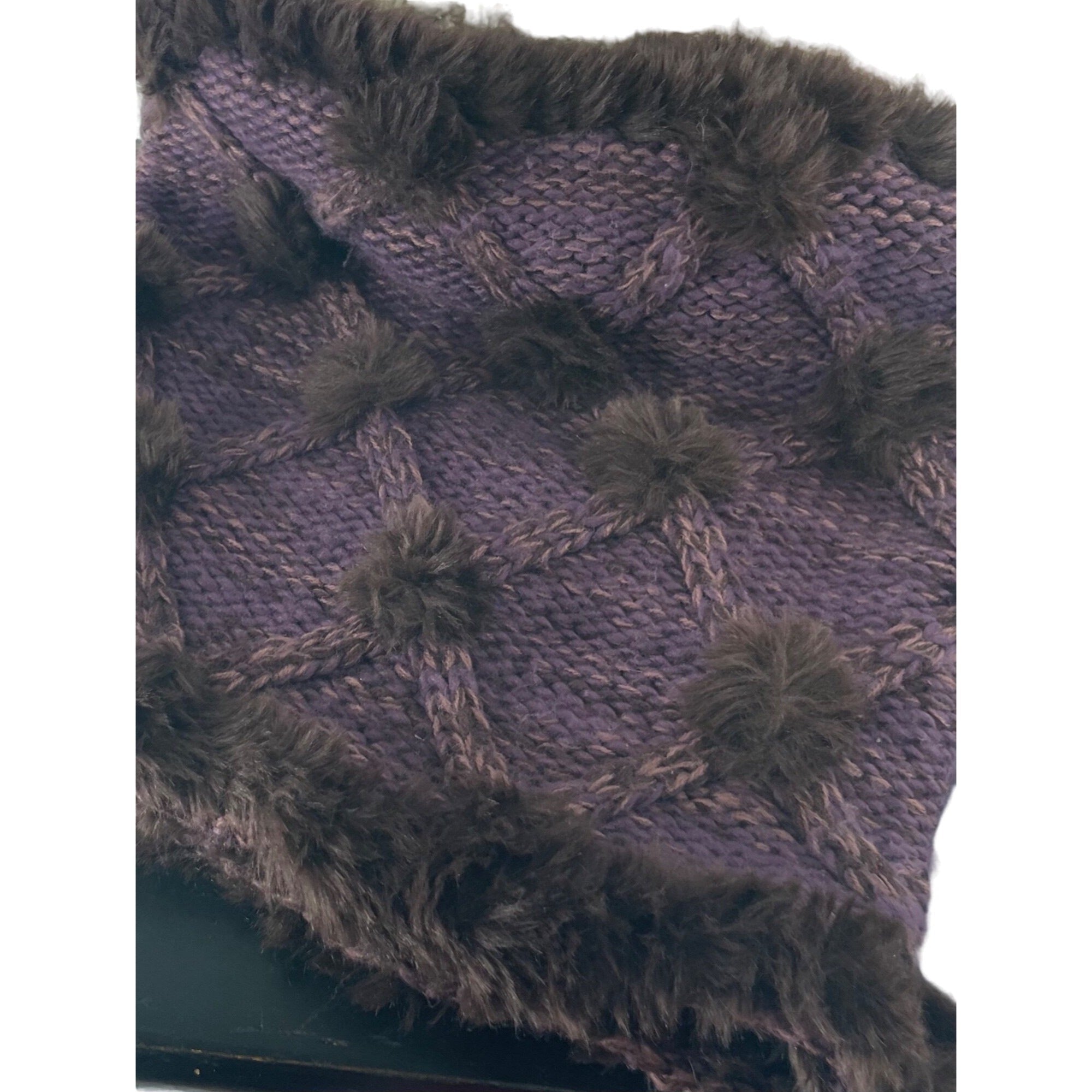 LOFT Women's Purple Knit Infinity Loop Snood Scarf W/ Brown Faux Fur Trimming