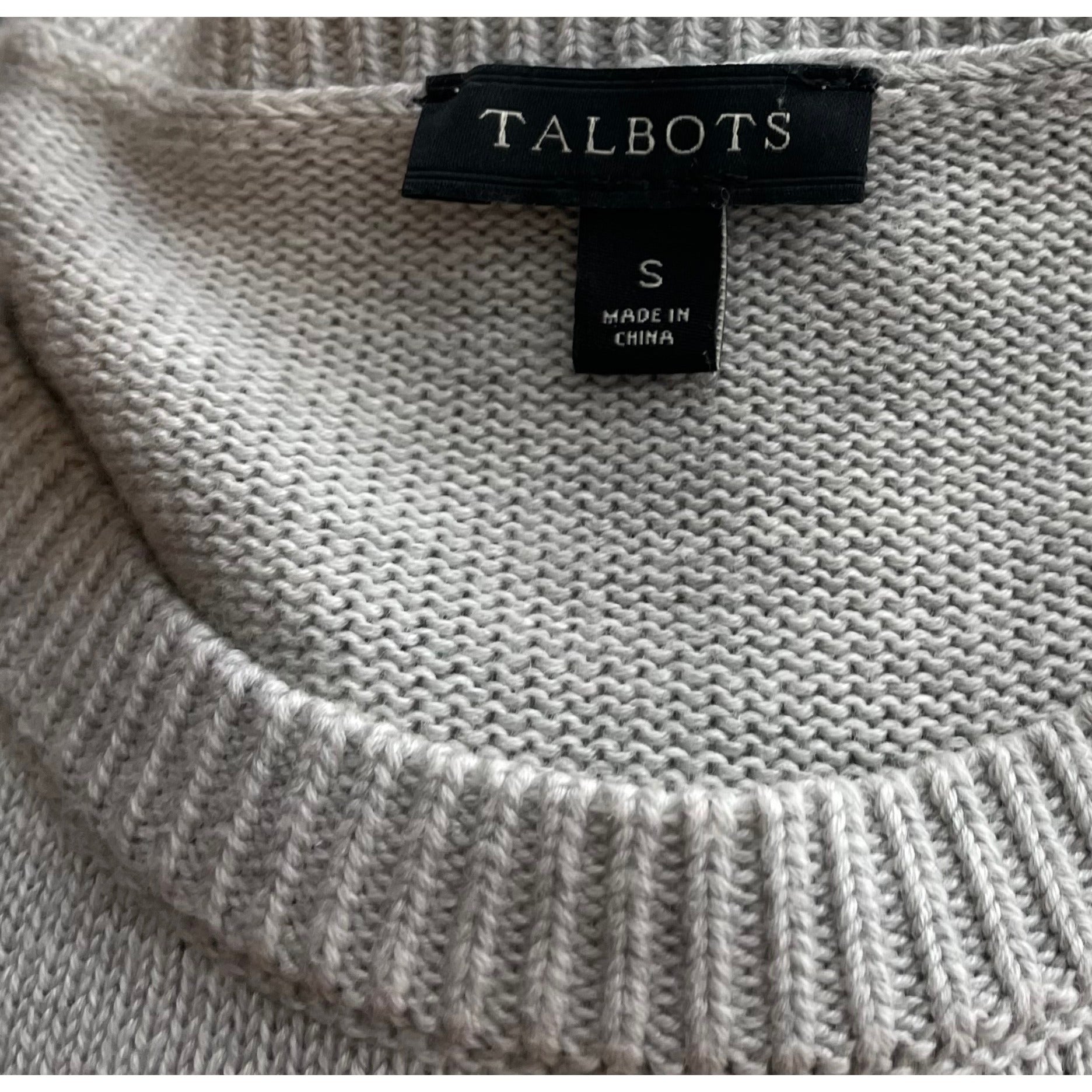 Talbot's Women's Size Small Grey Crew Neck Sweater W/ White Pearl Embellishment