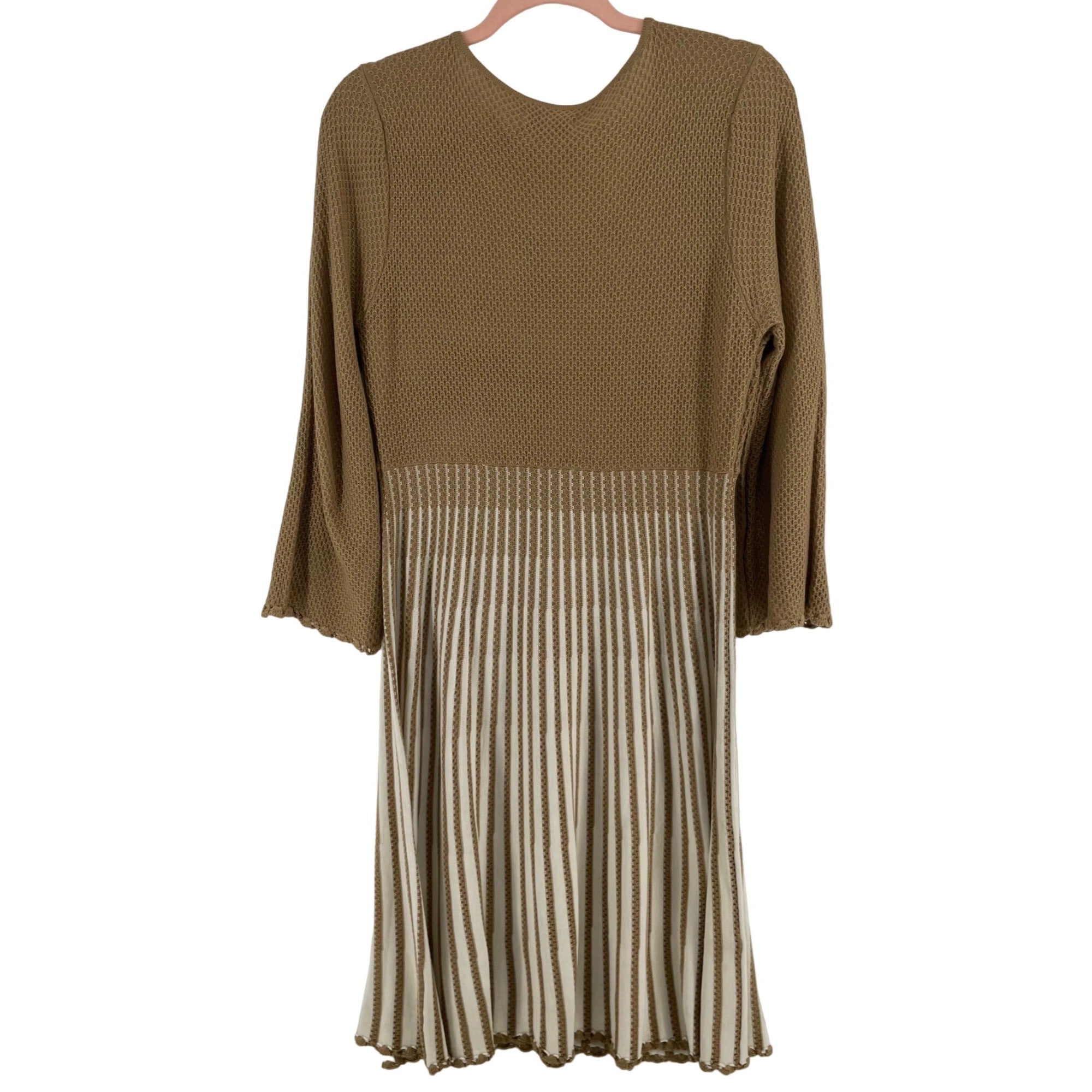 Calvin Klein Women's Size Large Tan & Cream Striped A-Line Knit Dress