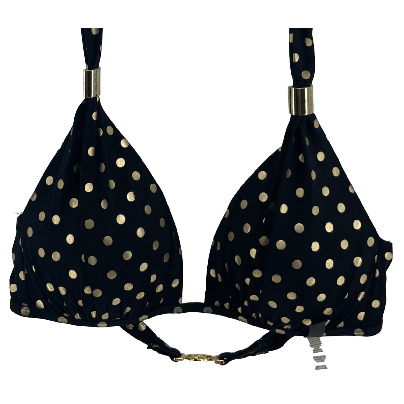 Victoria's Secret Women's Size Small Black & Gold Polka Dot Bikini Top