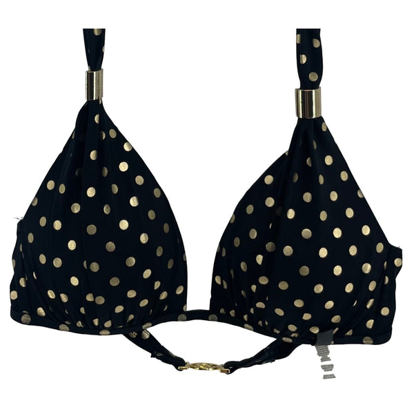 Victoria's Secret Women's Size Small Black & Gold Polka Dot Bikini Top