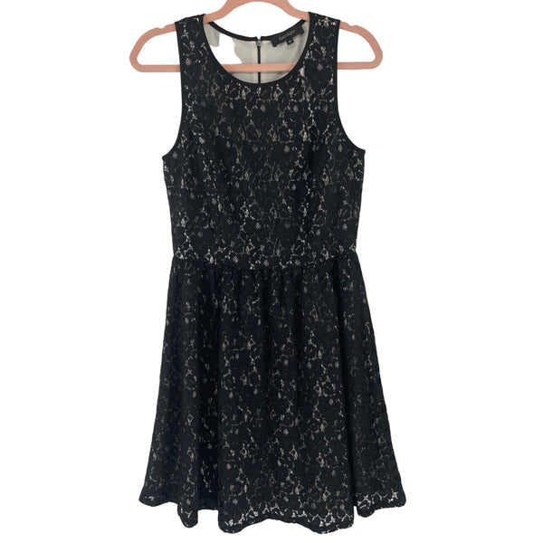 Karen Kane Women's Size Medium Black Sleeveless Floral Lace A-Line Midi Dress