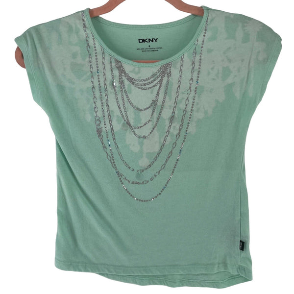 DKNY Girl's Size 6 Mint Green & Silver Sparkly T-Shirt