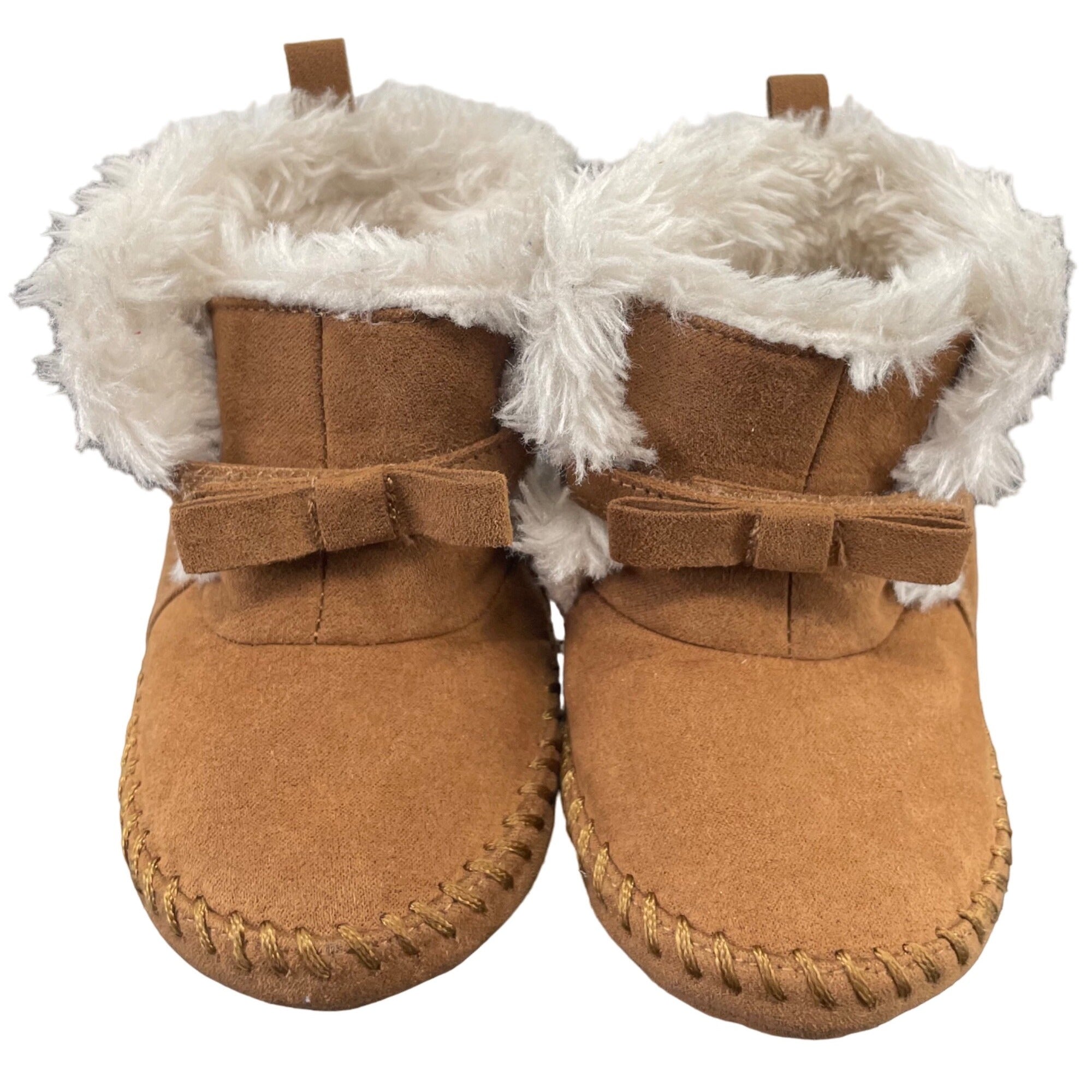 Teeny Toes Girl's Size 3T Brown & White Faux Fur Lined Moccasins