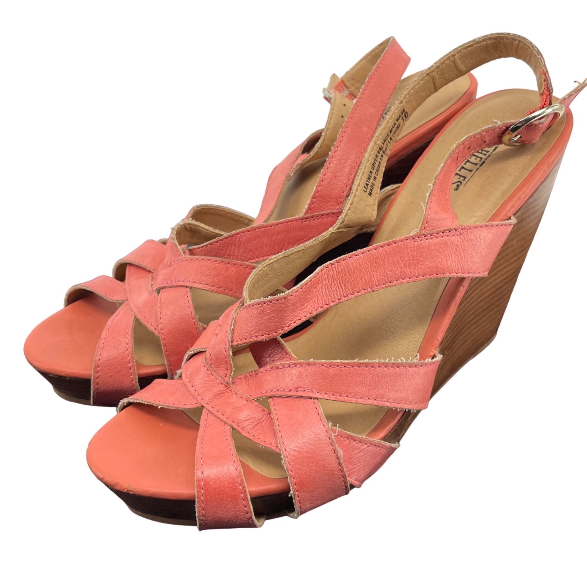 Seychelles Women's Size 10 Coral Pink Leather Wedge Summer Sandals