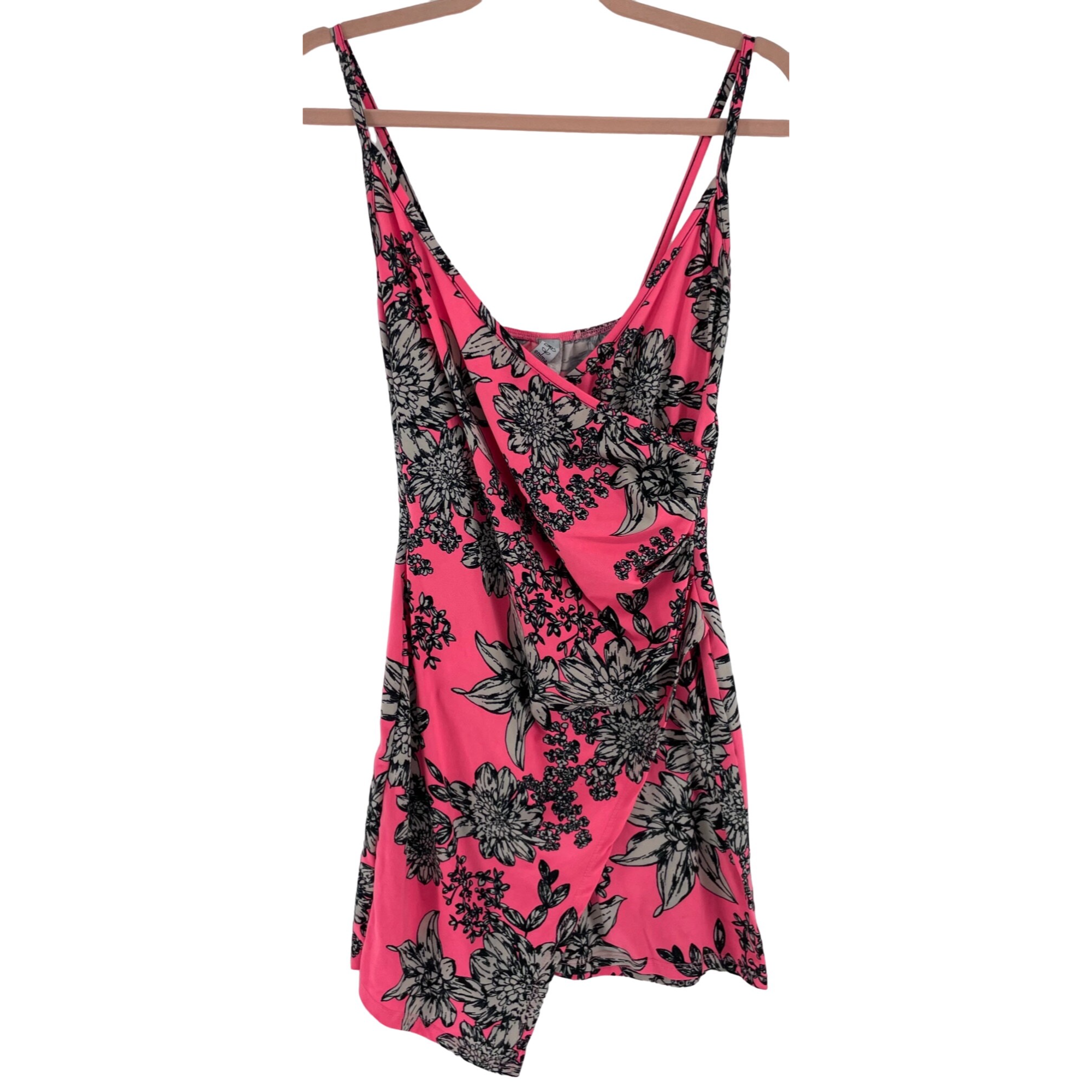 Emma Women's Size Medium Hot Pink/White/Black Spaghetti Strap Floral Mini Dress