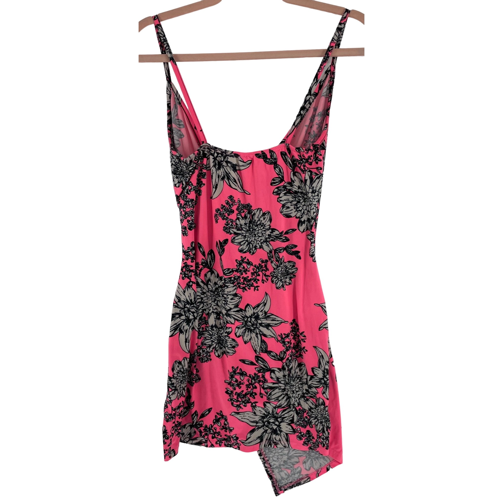 Emma Women's Size Medium Hot Pink/White/Black Spaghetti Strap Floral Mini Dress