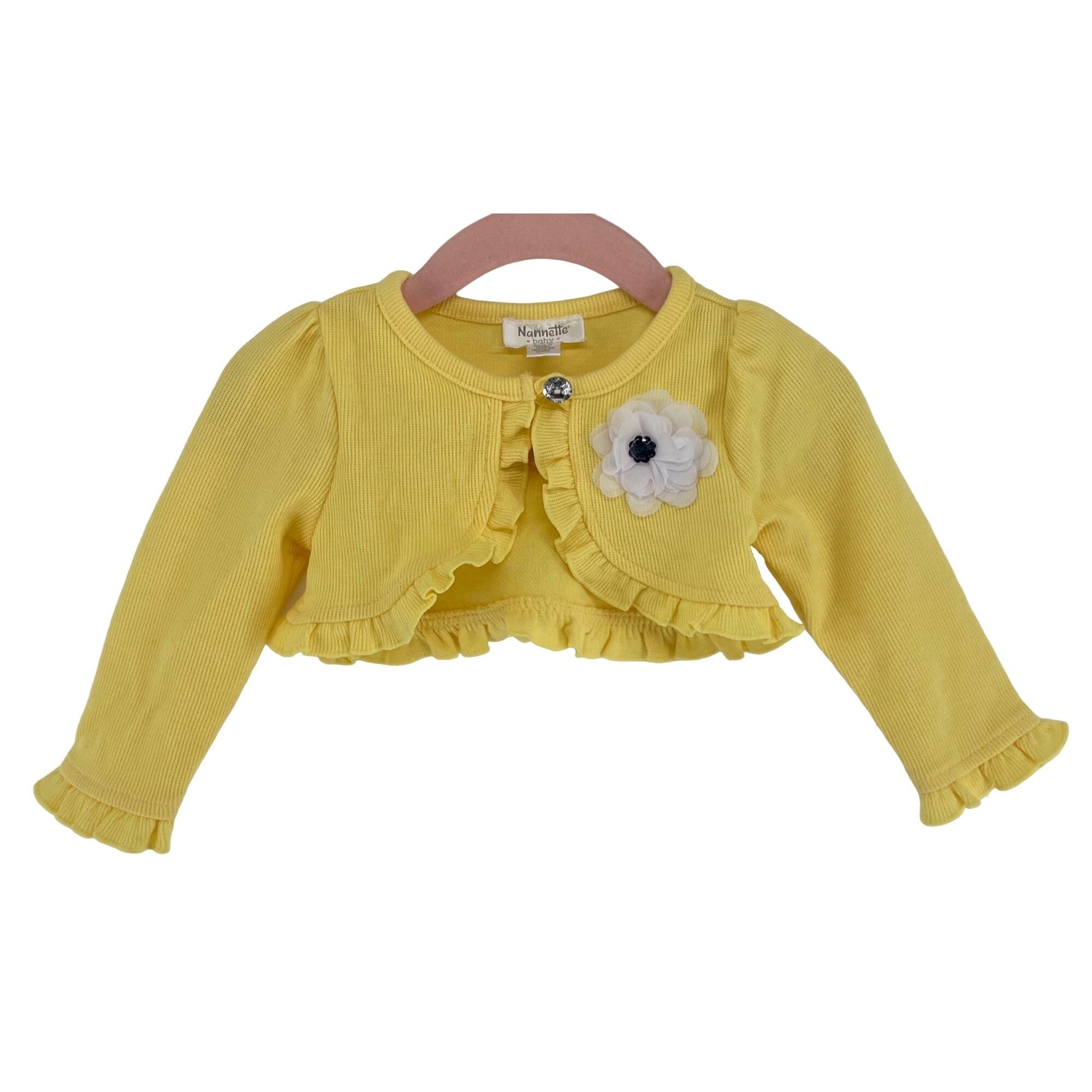 Nannette Baby Size 6/9 Months Yellow Long-Sleeved Bolero W/ Flower