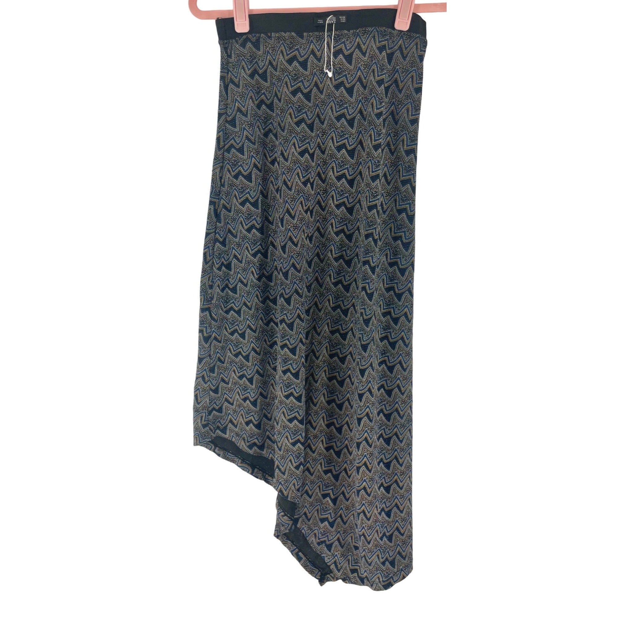 NWOT Zara Women’s Size Small Blue, Black & Orange Long Sparkly Skirt