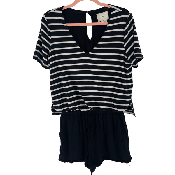 Elevenses Women's Size Medium Black & White Striped Drawstring Romper