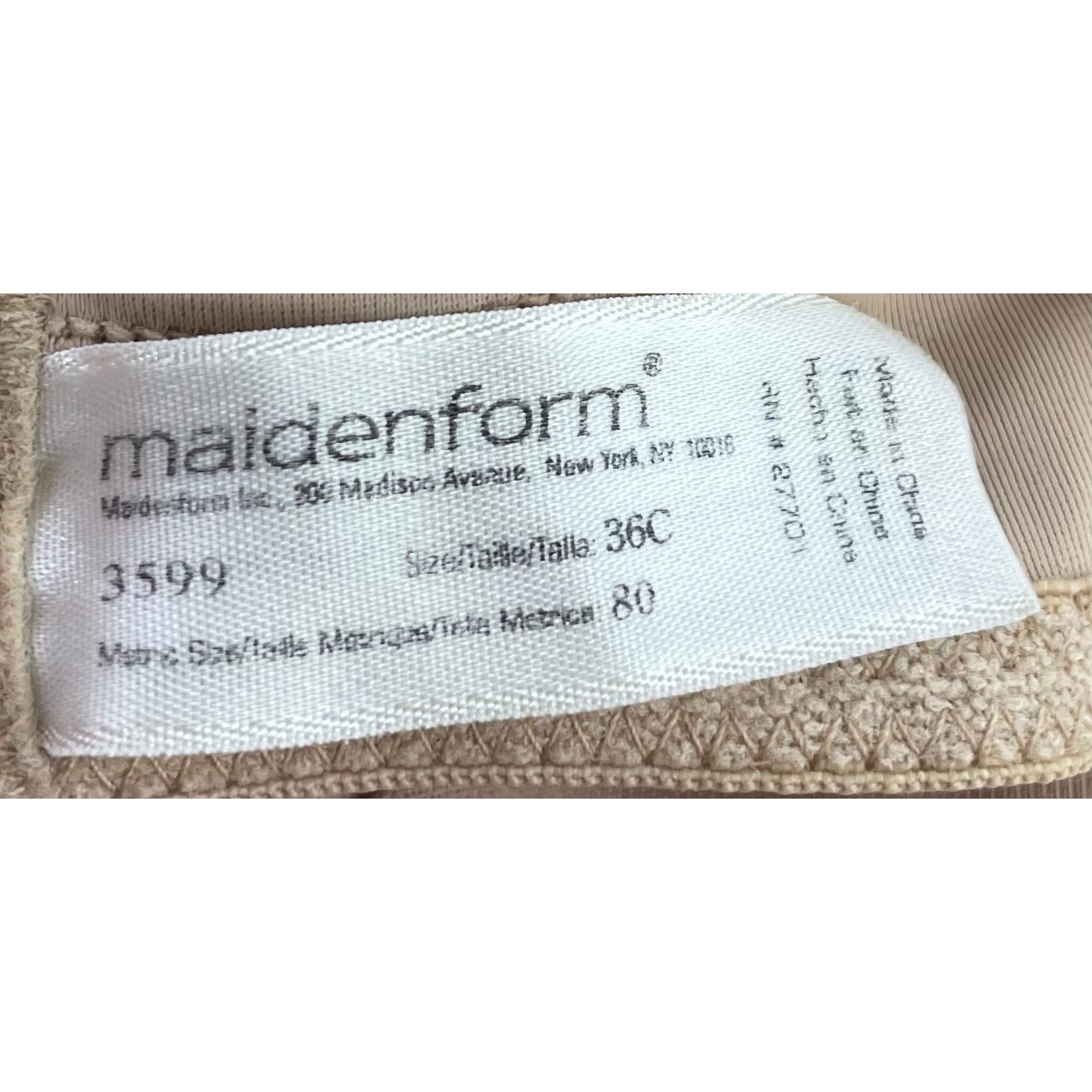 Maidenform Women's Size 36C Tan Padded & Wired Bra