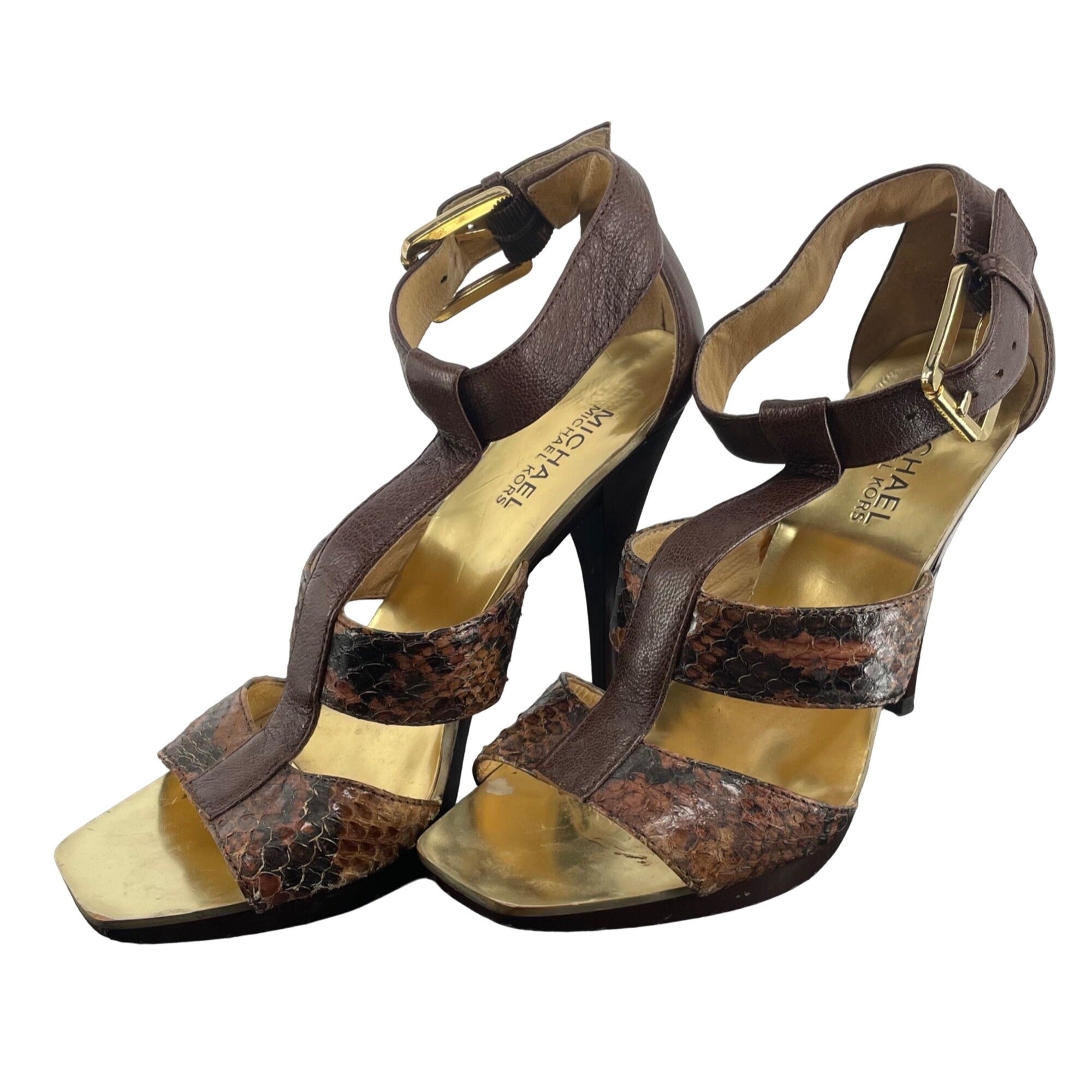 Michael Kors Women's Size 6M Brown Genuine Snakeskin Stiletto Heel Strappy Sandals