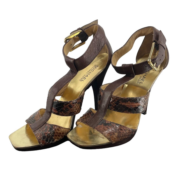 Michael Kors Women's Size 6M Brown Genuine Snakeskin Stiletto Heel Strappy Sandals