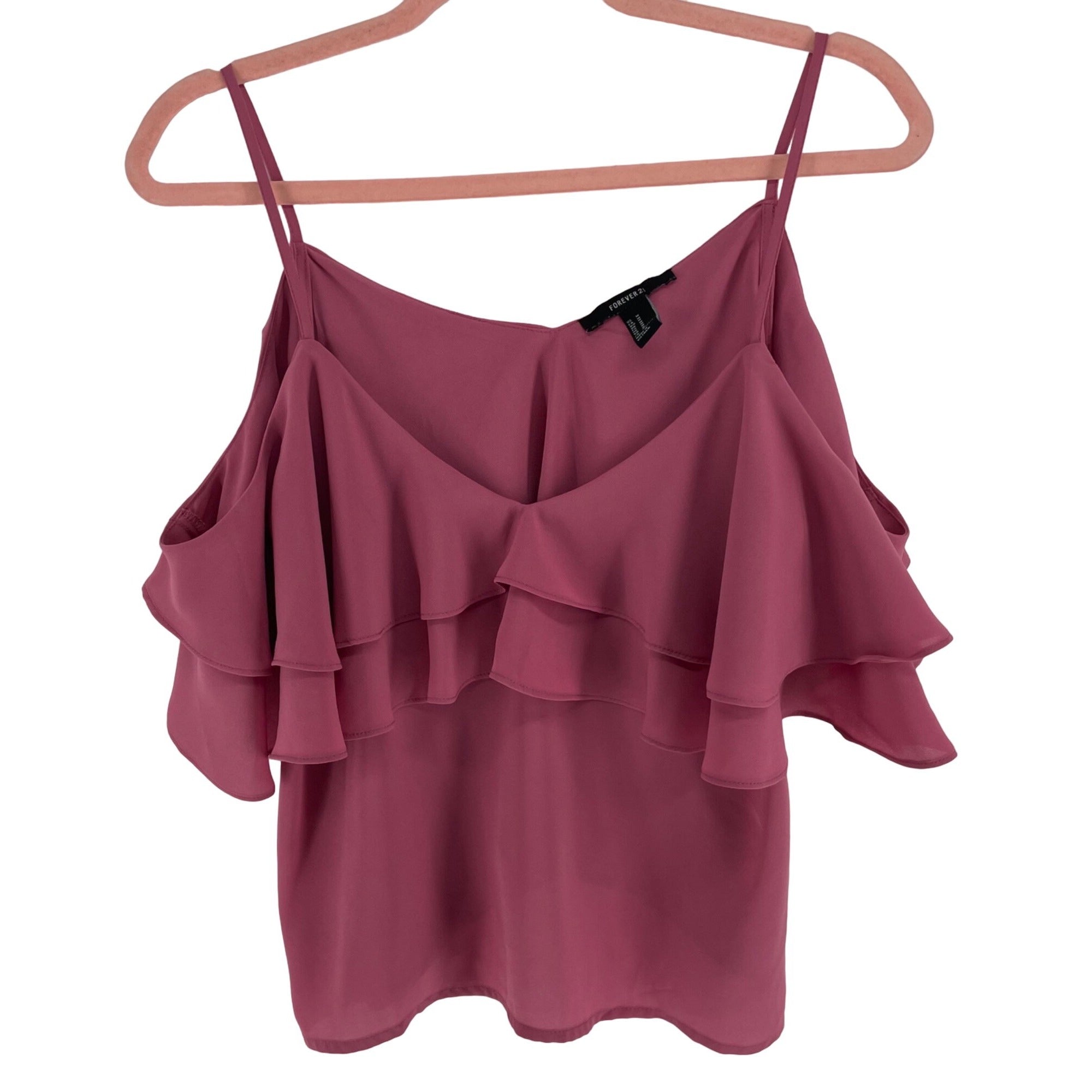 Forever 21 Women's Size Medium Mauve Pink Spaghetti Strap Ruffle Top