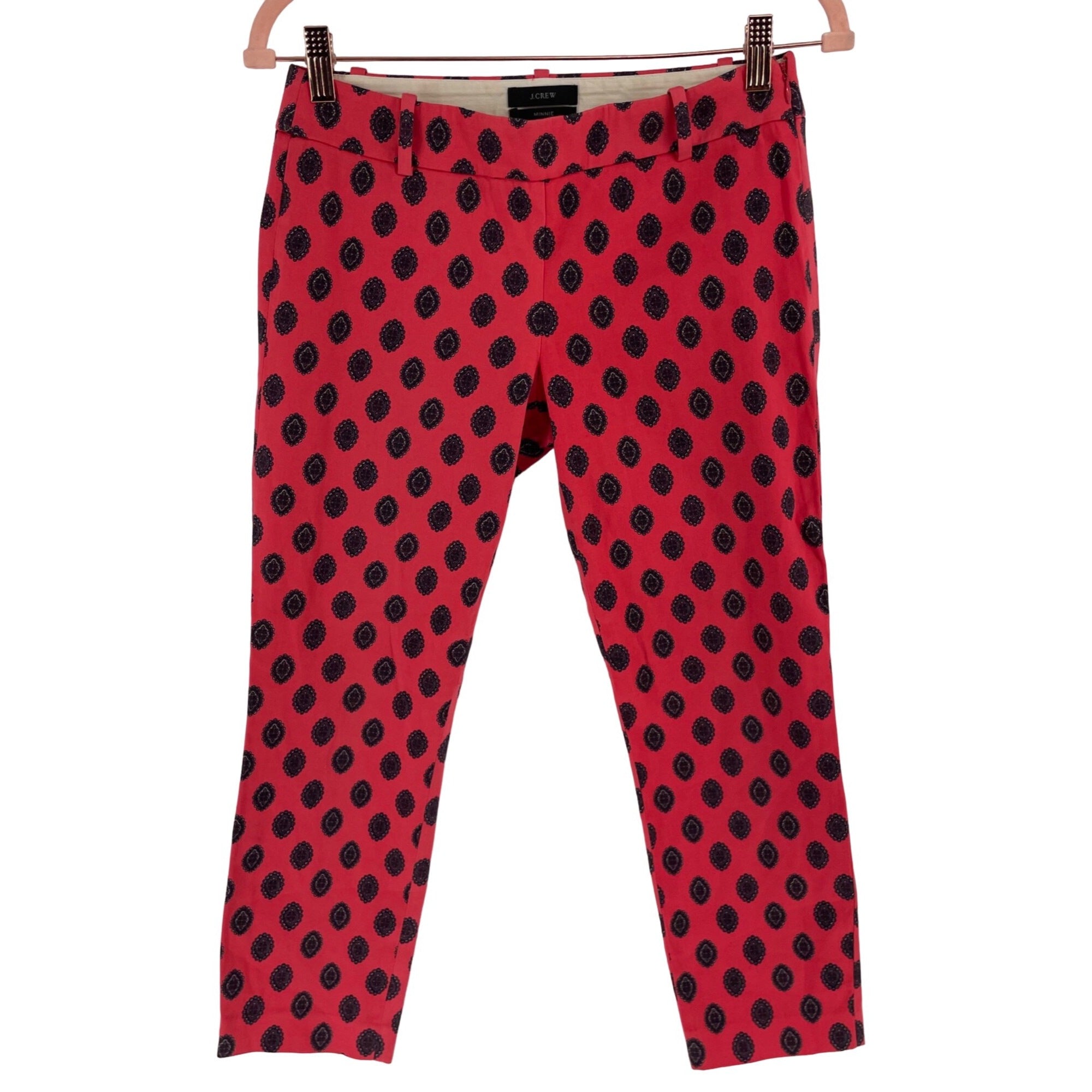 J. Crew Women's Size O Minnie Petite Printed Coral Pink & Purple Cropped Capri Pants