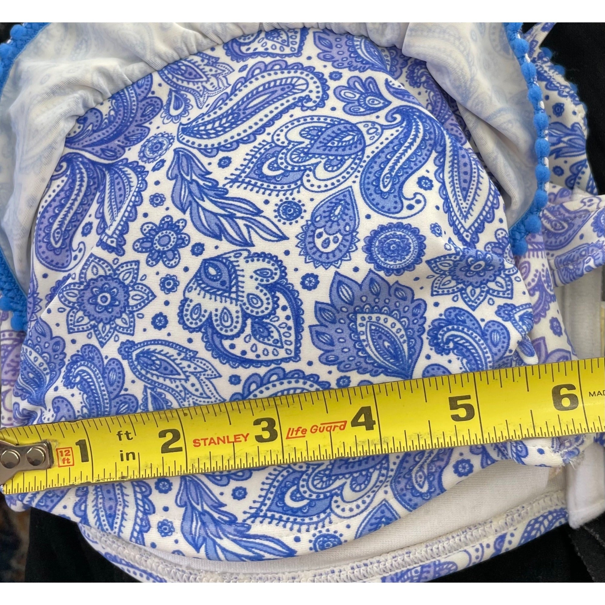 Women's Size Large Blue & White Paisley Print Swimsuit Bikini Top