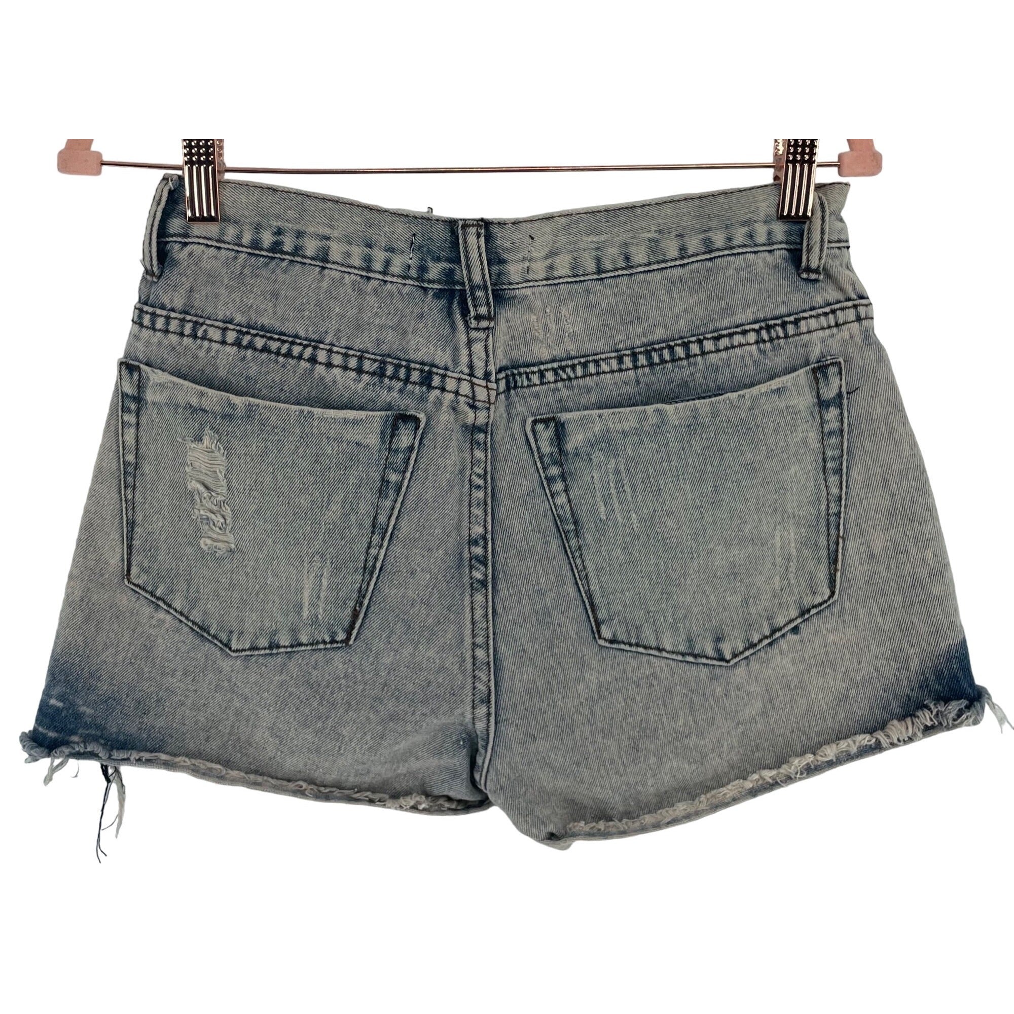 Evenuel Women's Size Medium Grungy Wash Distressed Denim Fringe Shorts